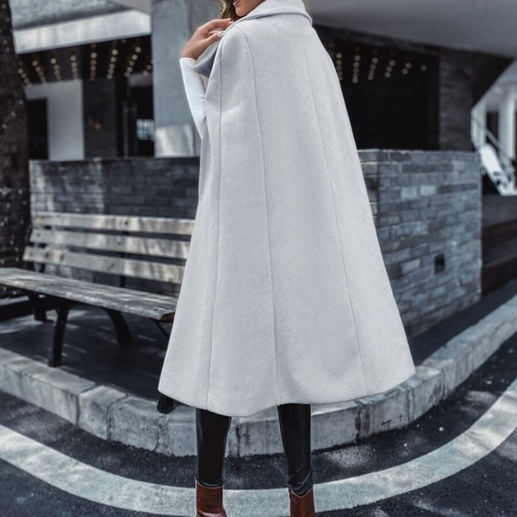 GREY button double breast vest trench pea coat - Picture 6 of 8